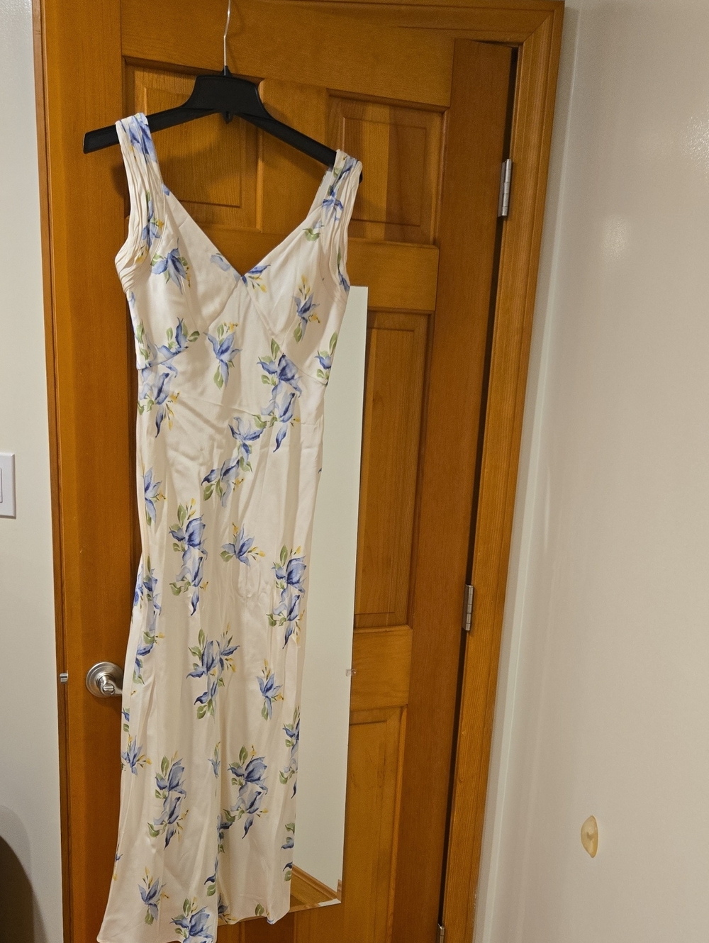 French Connection Cream Maxi Dress with Blue Floral Print